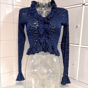 90s Goth/Vic Stretch Lace BodyCon Peplum Top M/L EUC